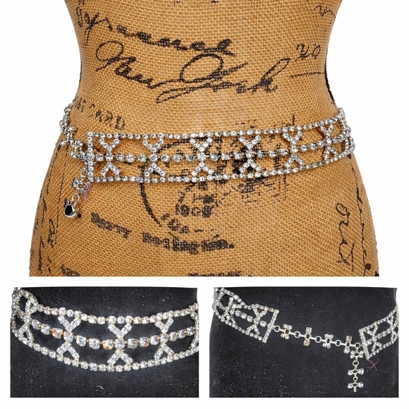 Vintage Rhinestone Chain Belt Crystal Statement Glam Waist Belt S/M main image 5